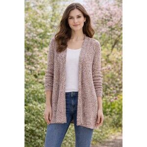 J Jill Open Front Knit Duster Sweater Women's Medium Cardigan Chunky Multicolor